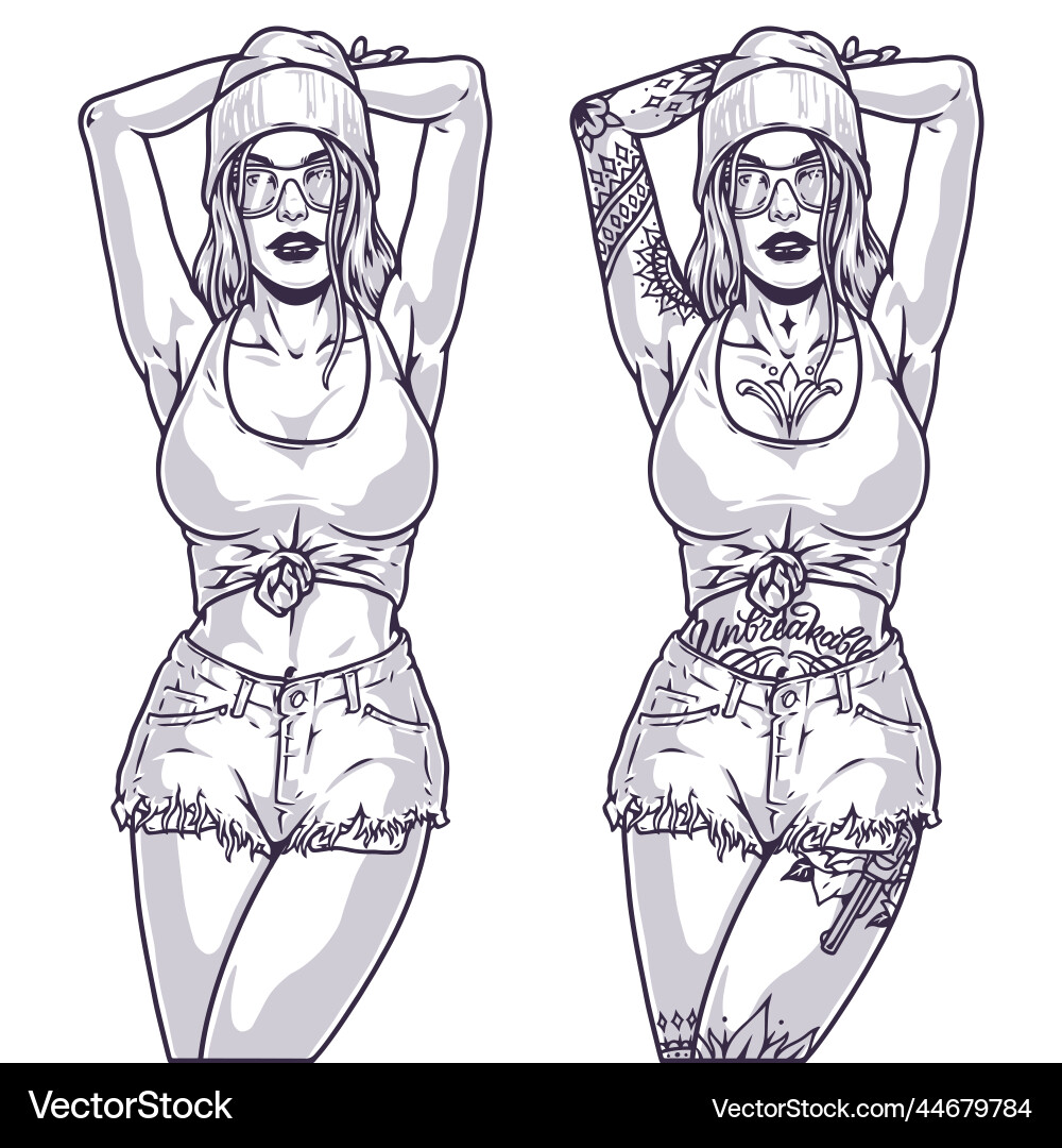 Young hipster woman monochrome label Young hipster woman monochrome label vector image