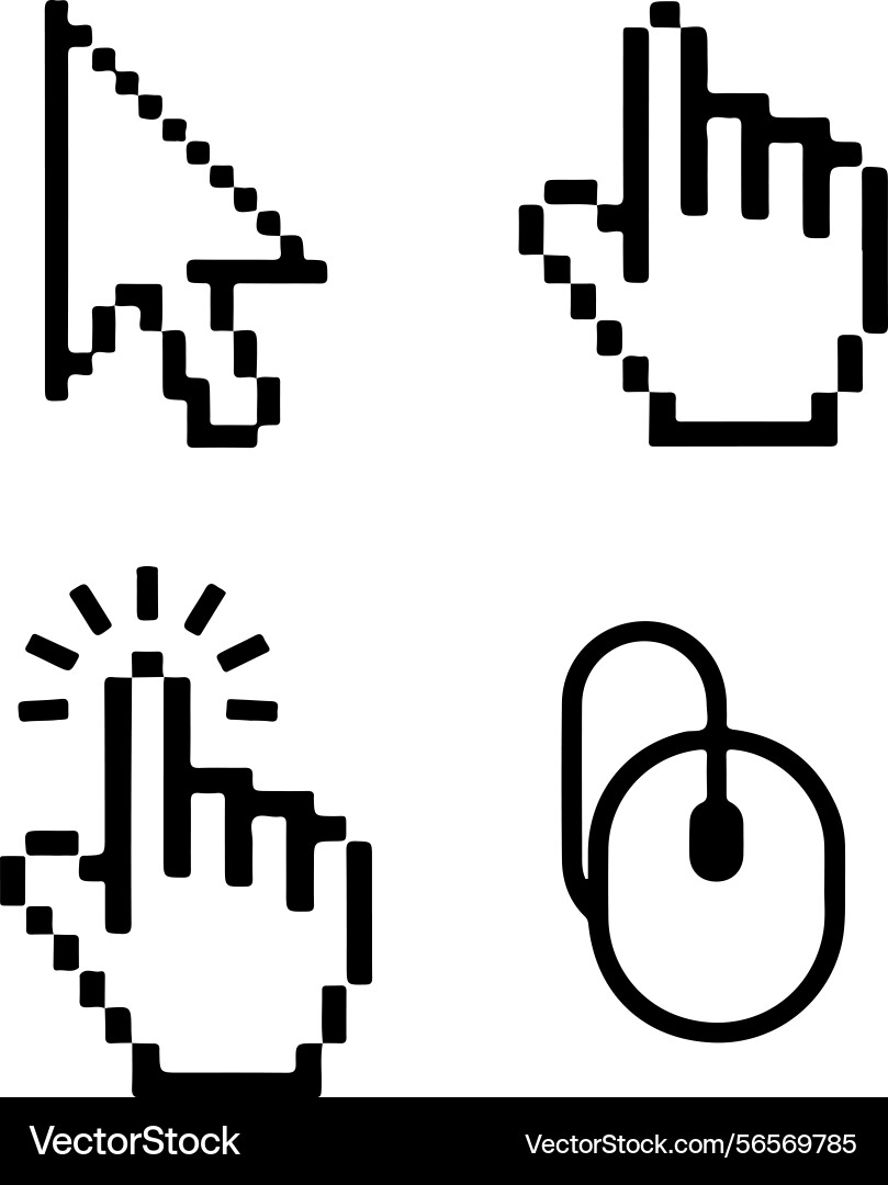 Computer mouse cursor pointer click icons set Computer mouse cursor pointer click icons set vector image