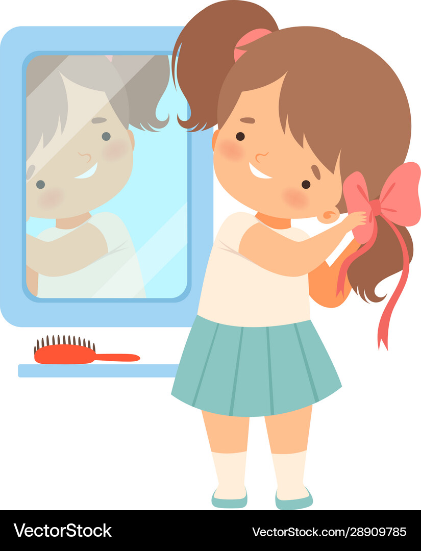 Little girl standing in front mirror – Royalty-Free Vector | VectorStock, image size:825x1080