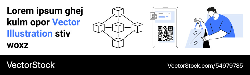 Qr code scanner blockchain network diagram man Qr code scanner blockchain network diagram man vector image
