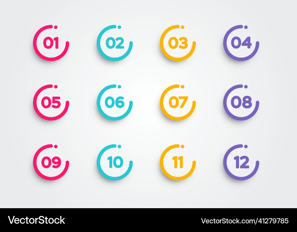 Round bullet points number 1 to 12 Round bullet points number 1 to 12 vector image