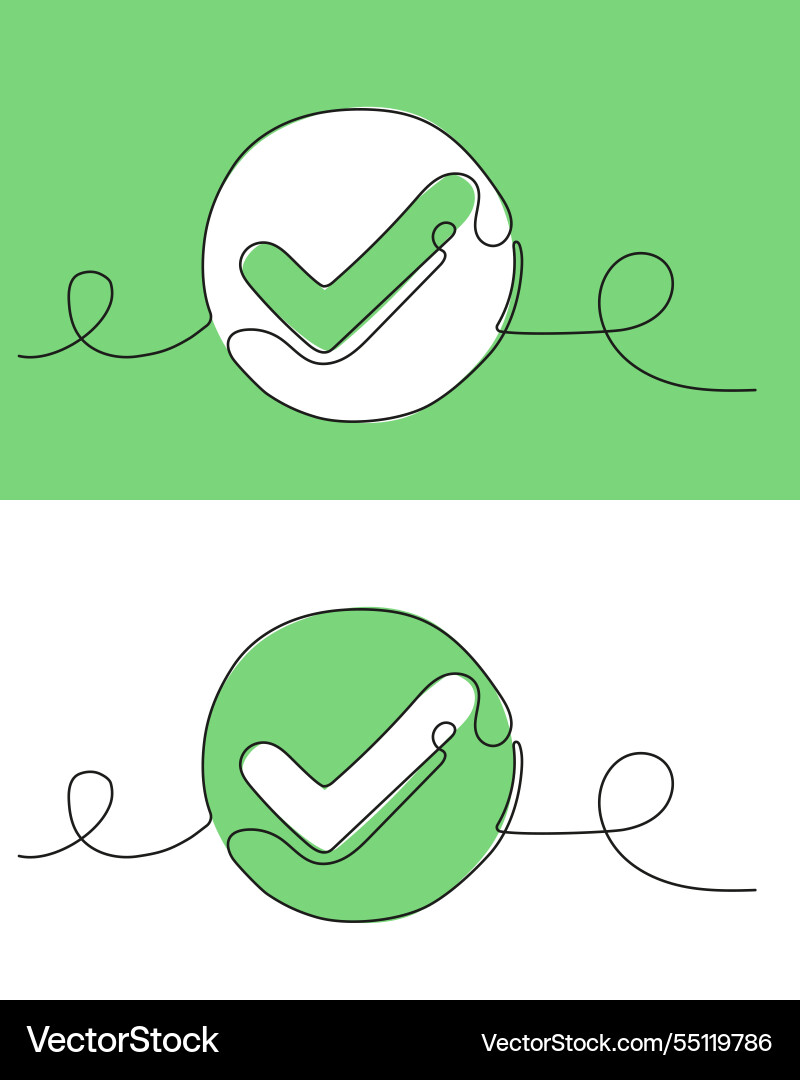 Continuous line drawing of check mark tick one Continuous line drawing of check mark tick one vector image