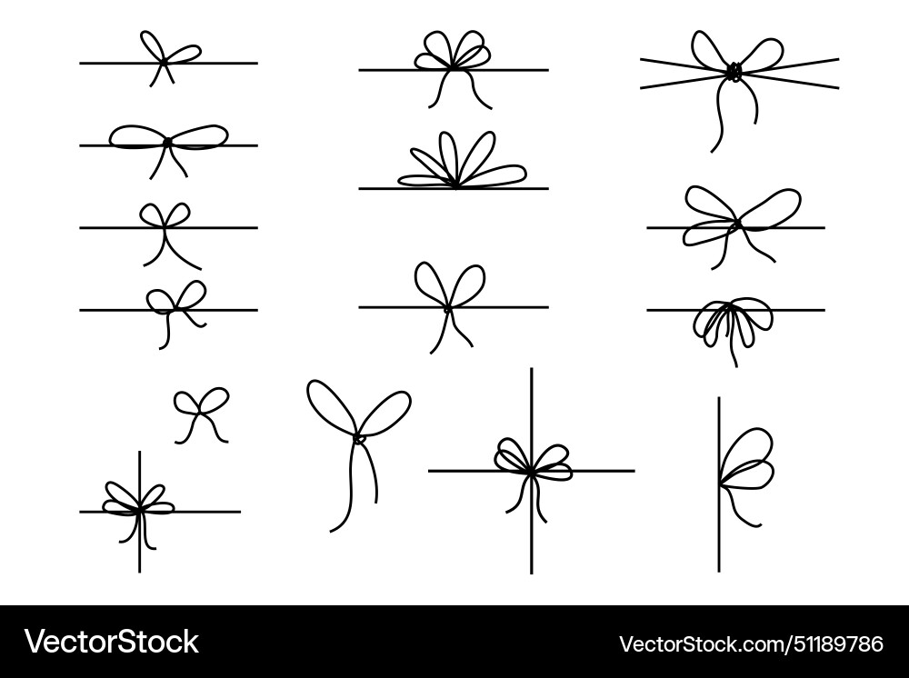 Line bows on ribbon bow string set for box Line bows on ribbon bow string set for box Vector Image