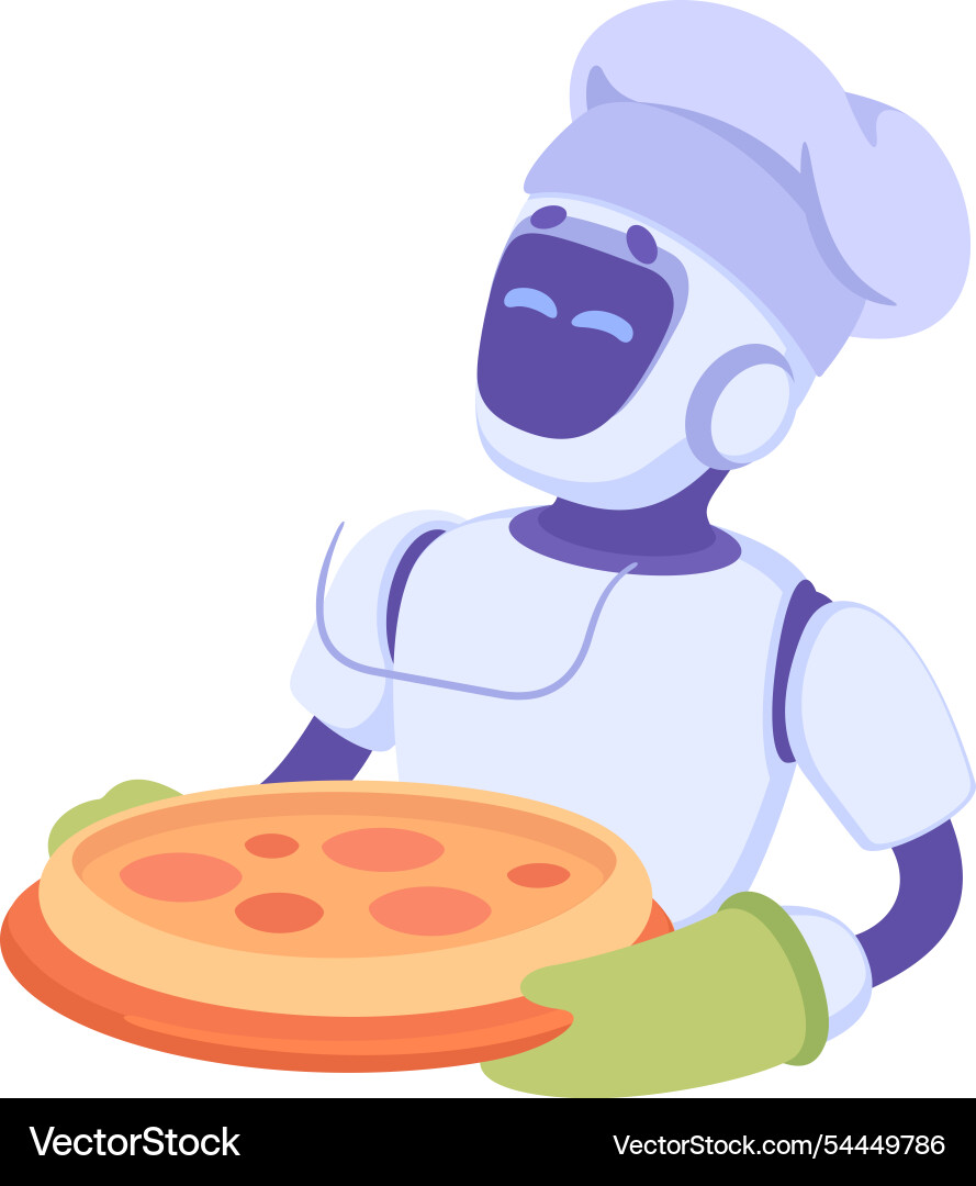 Robot hold pizza as smart android assistant Robot hold pizza as smart android assistant vector image