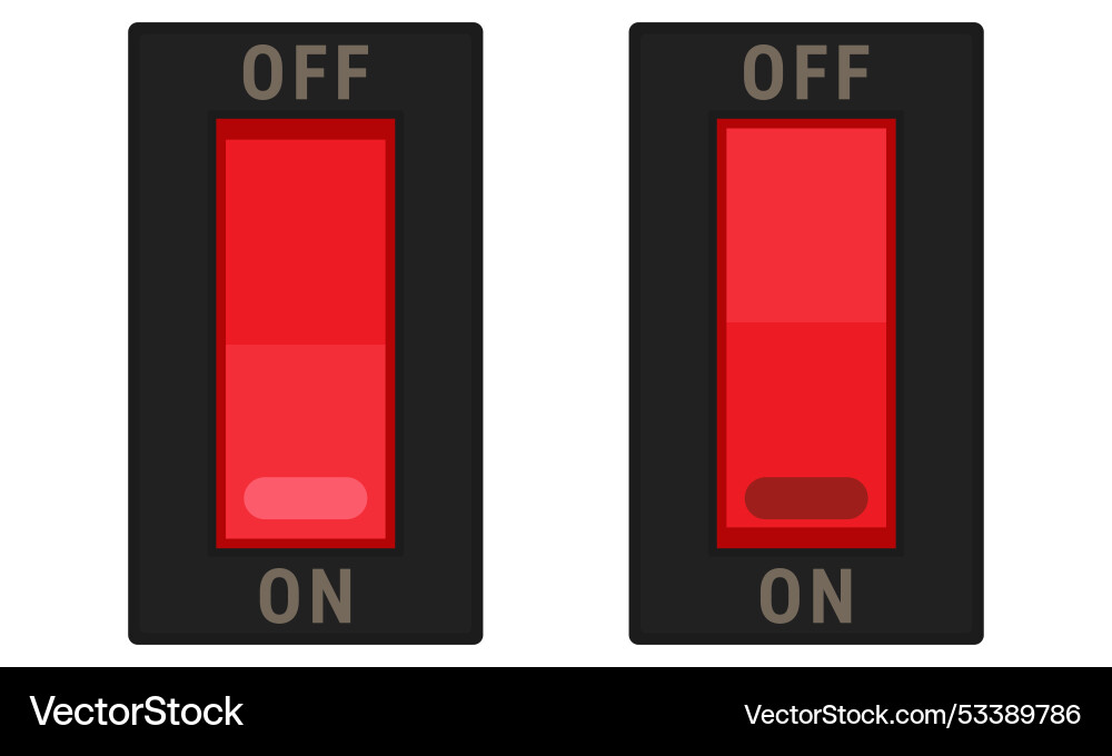Rocker switch with red button and on off labels vector image