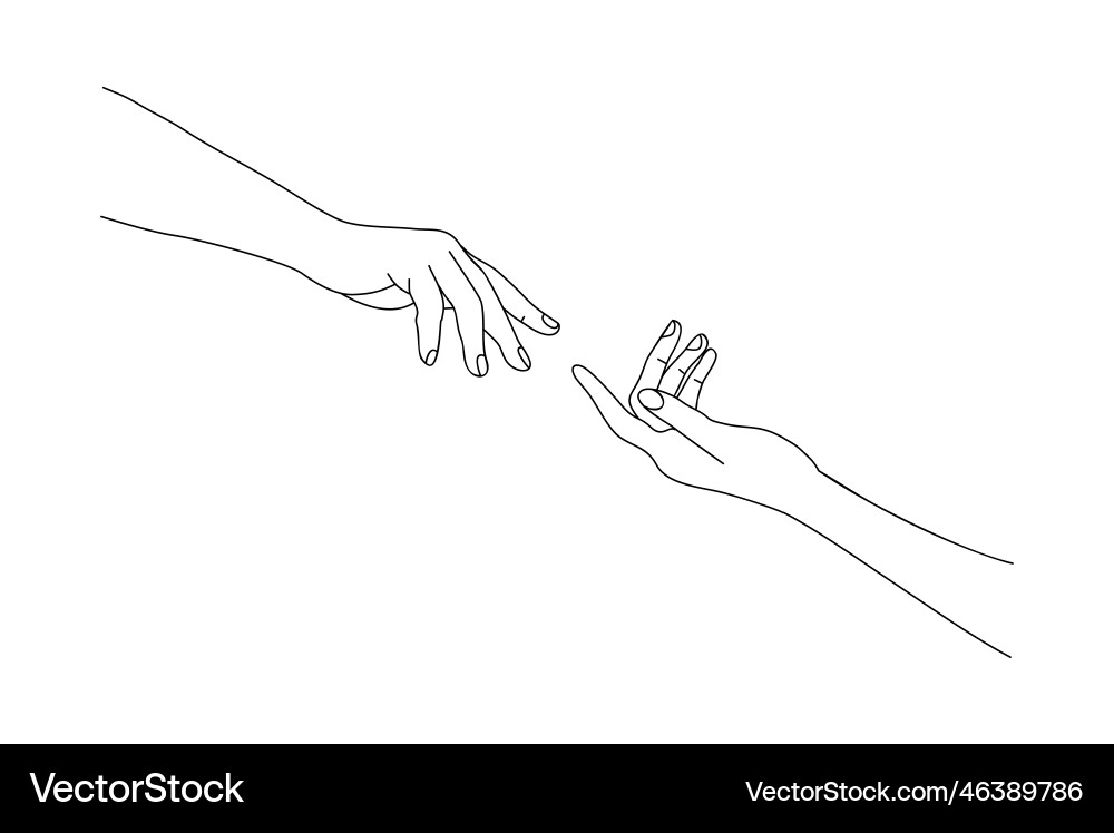 Two hands reaching out touching each other vector image