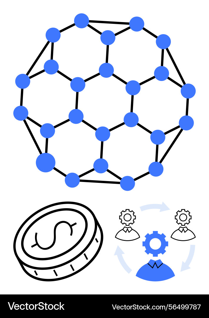 Blockchain network structure with coin Vector Image