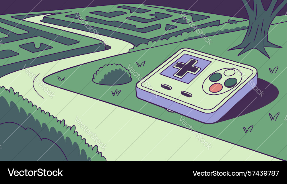 Game controller on a path within vibrant maze vector image