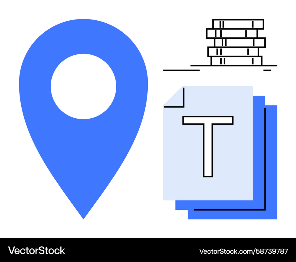 Location marker text document stack and books Vector Image