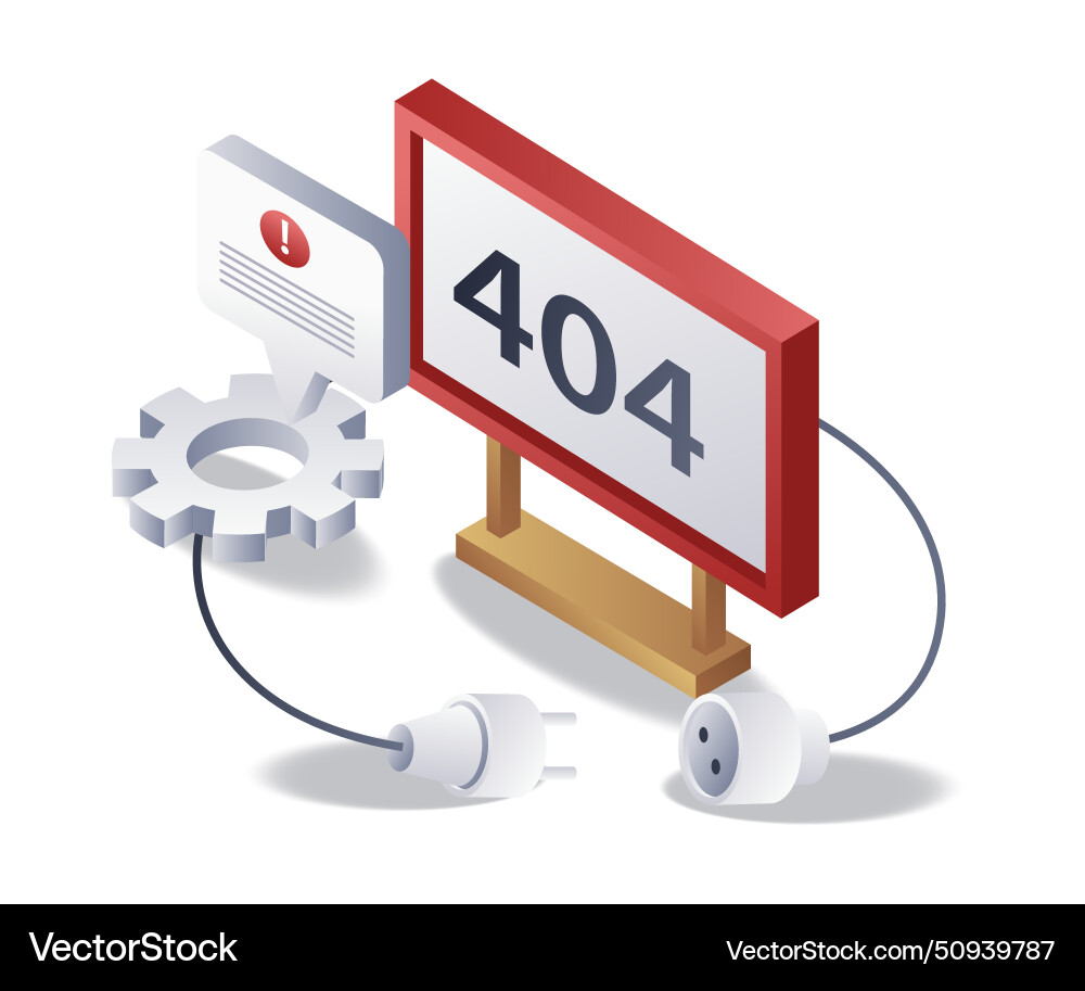 Warning error code 404 flat isometric 3d Warning error code 404 flat isometric 3d vector image