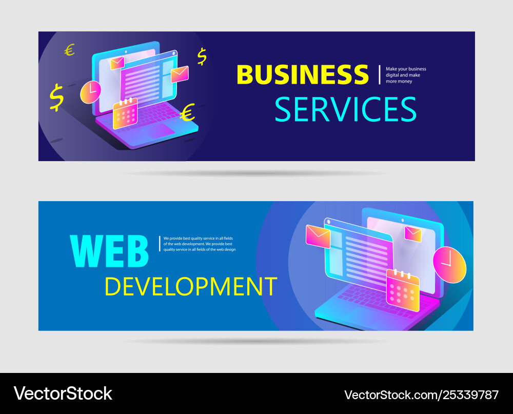 Web development banners with text and bright Web development banners with text and bright vector image