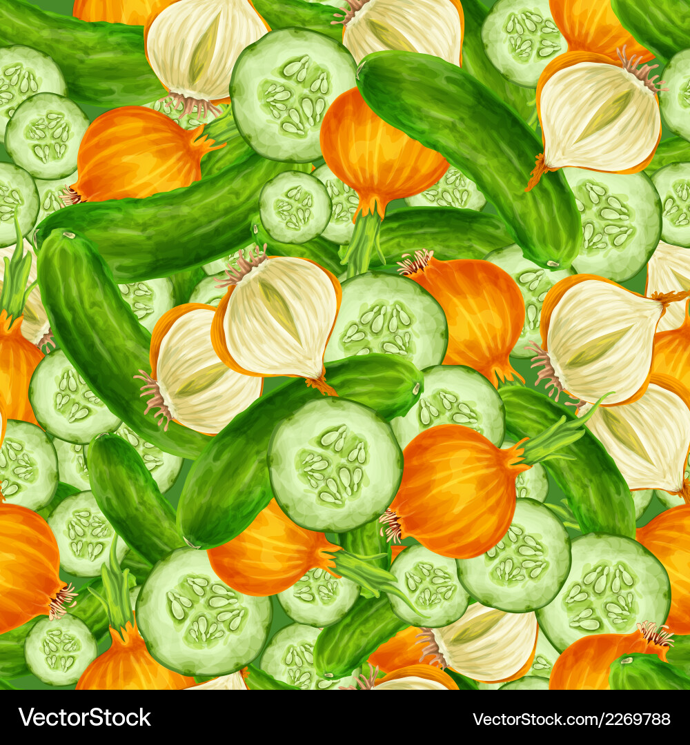 Cucumber & Onion Seamless Pattern vector image