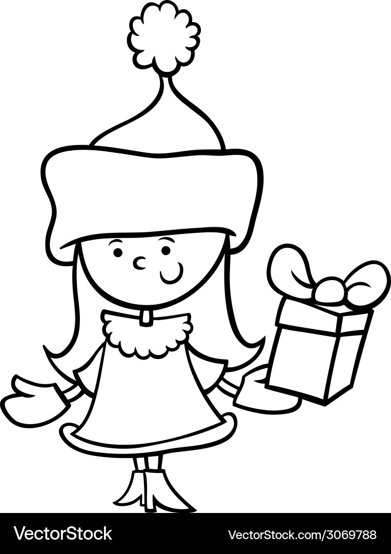Cute Santa Girl Coloring Page Vector Image
