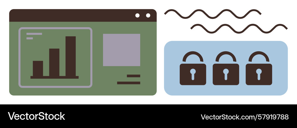 Data visualization on screen with security locks vector image