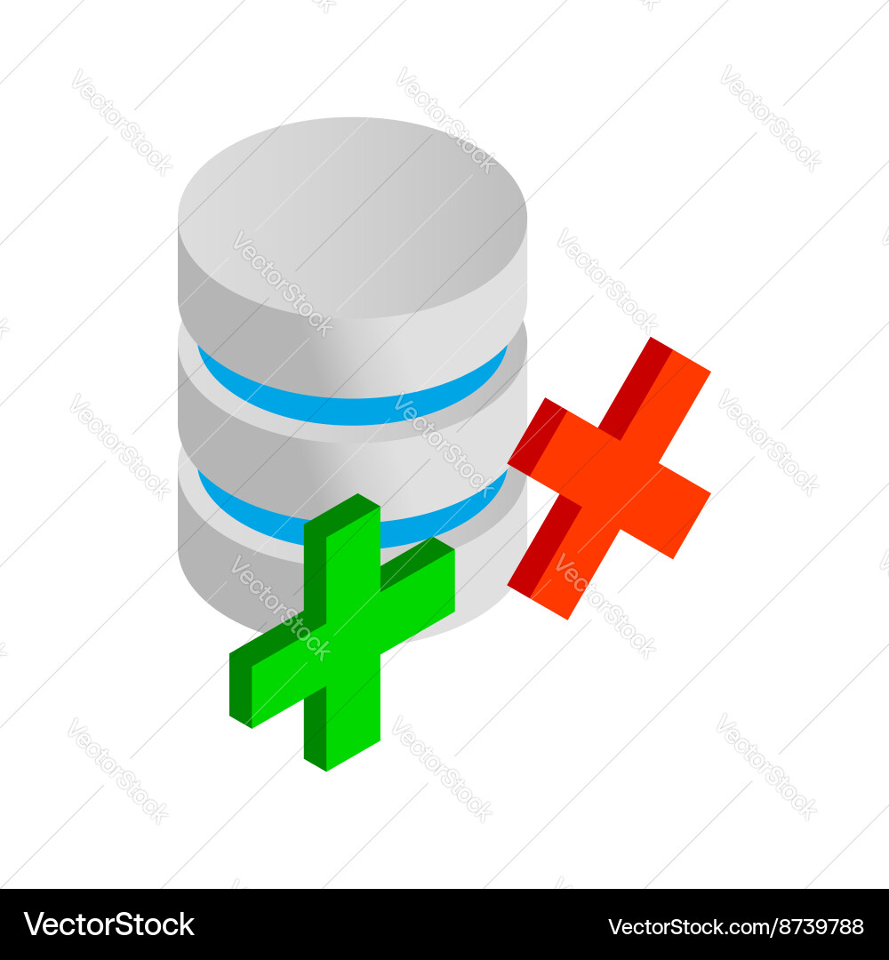 Database with green and red cross icon vector image