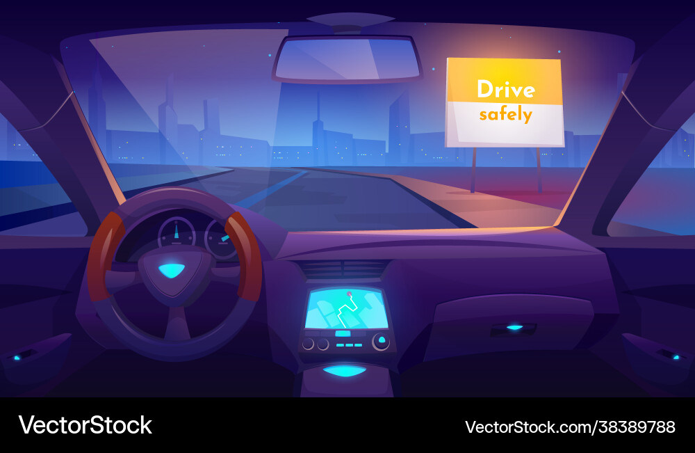 Empty car interior inside with gps on dashboard vector image