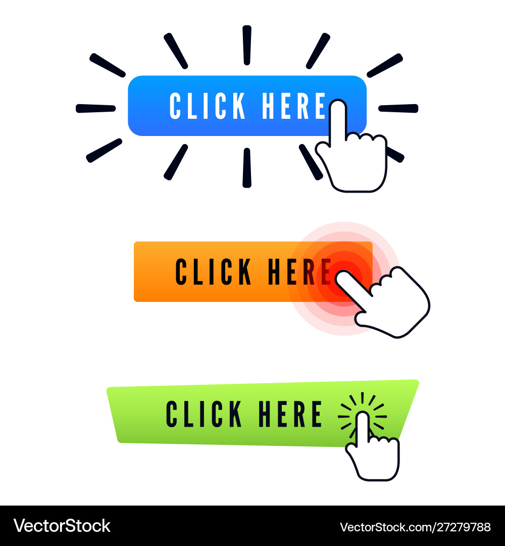 Hand Cursor Over Button - Click Here vector image