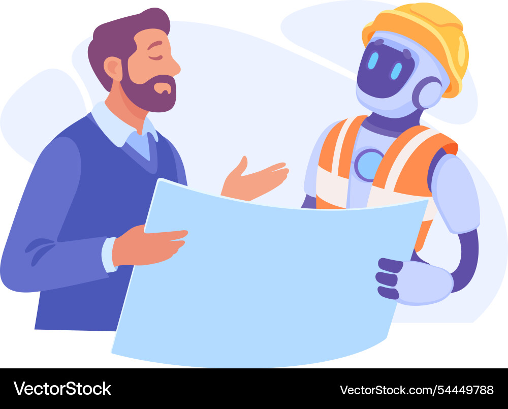 Robot engineer with blueprint as smart android vector image