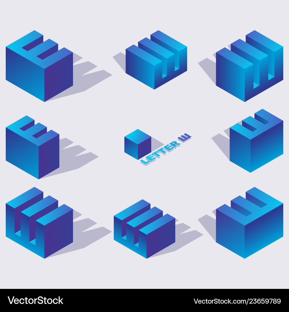 Cyrillic letter sha in isometric 3d views blue Cyrillic letter sha in isometric 3d views blue vector image