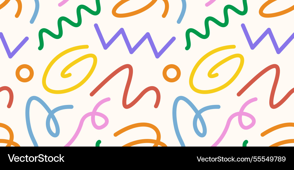 Doodle seamless pattern fun colorful line elements Vector Image