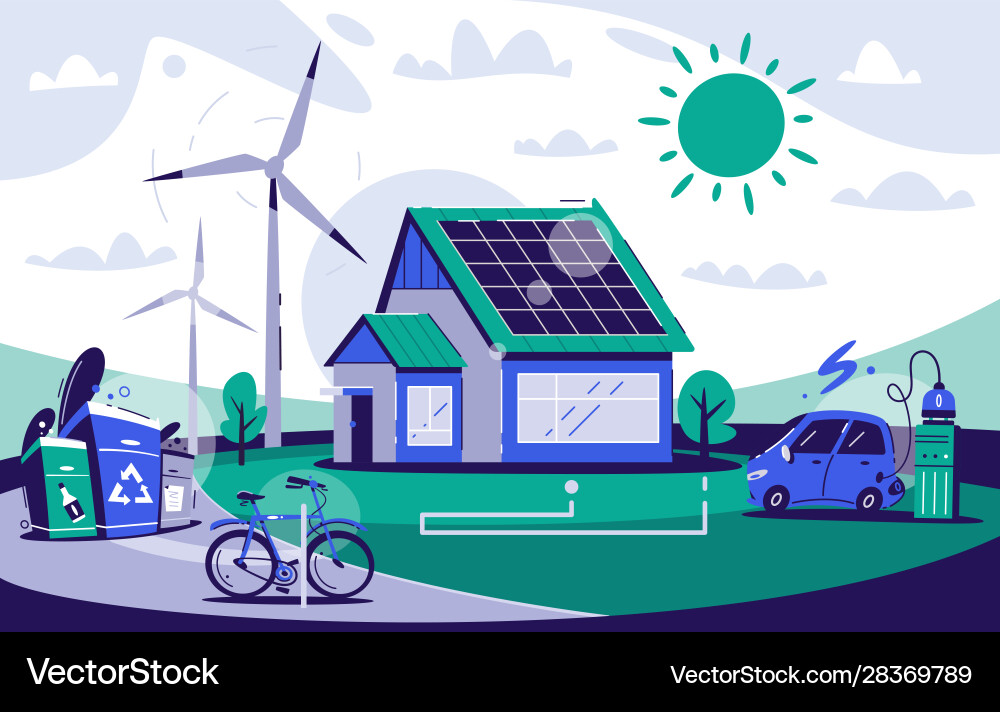 Eco house cartoon flat Eco house cartoon flat vector image