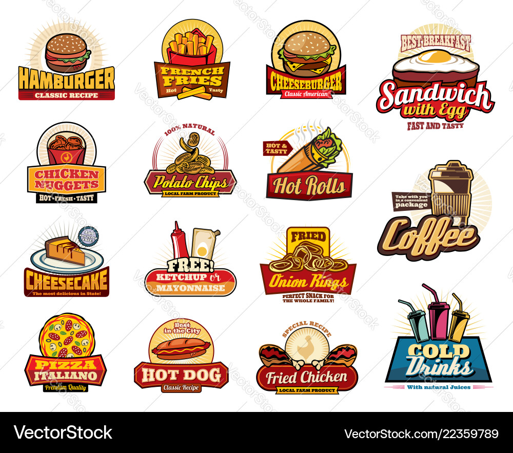 Fast food drinks desserts and burgers icons vector image