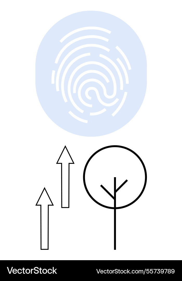 Fingerprint symbol with arrows and tree Fingerprint symbol with arrows and tree vector image