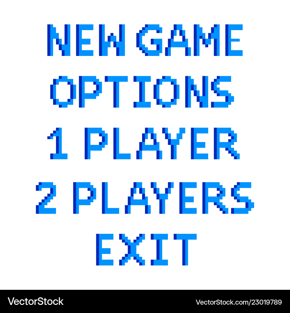 Pixel game menu options text detailed isolated Pixel game menu options text detailed isolated vector image