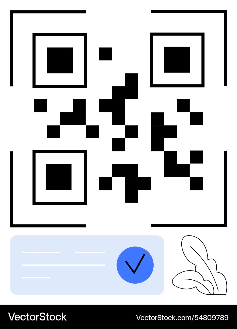 Qr code with verification badge and leaf motif Qr code with verification badge and leaf motif vector image