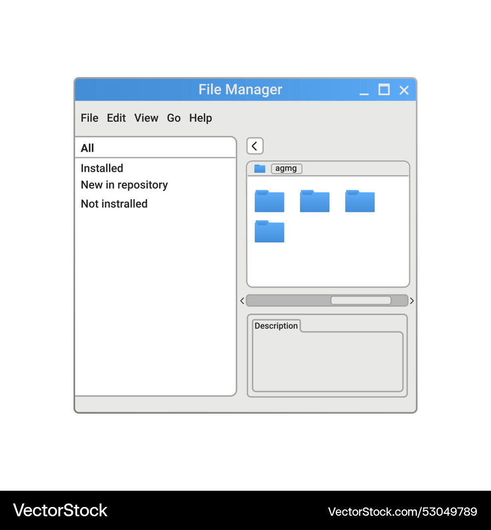 Retro file manager program with blue files Vector Image