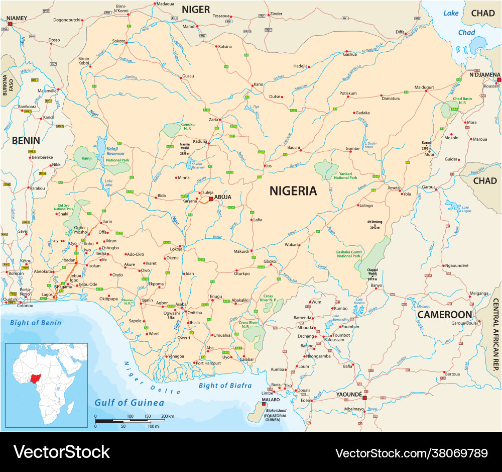 Straßenkarte westafrikanischer Staat nigeria Straßenkarte westafrikanischer Staat nigeria vektorbild