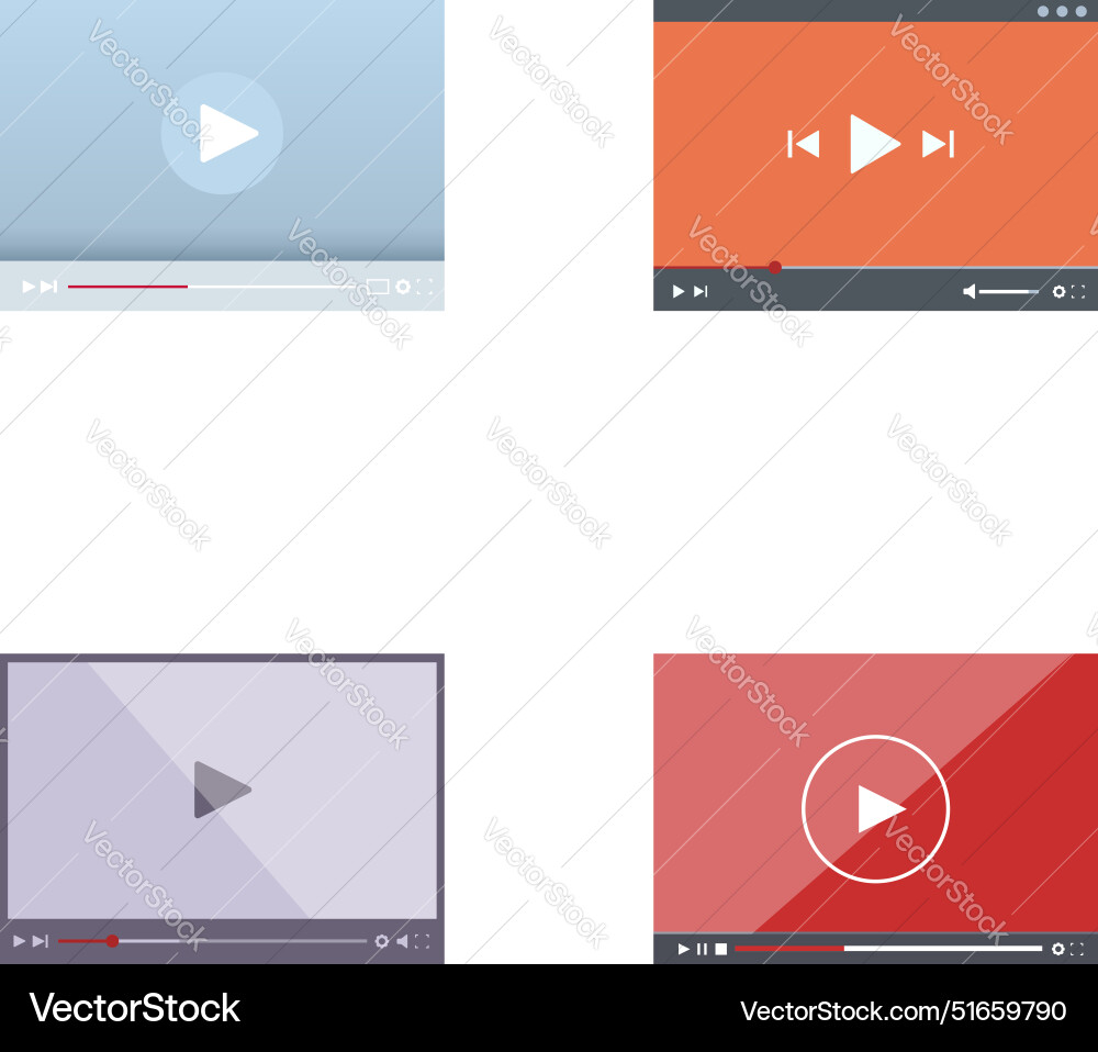 Set of flat design video player interfaces Set of flat design video player interfaces vector image