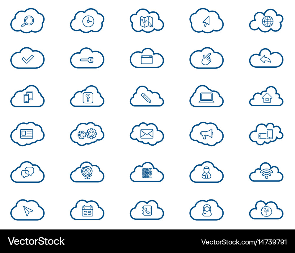 Cloud computing linear icons set download upload vector image