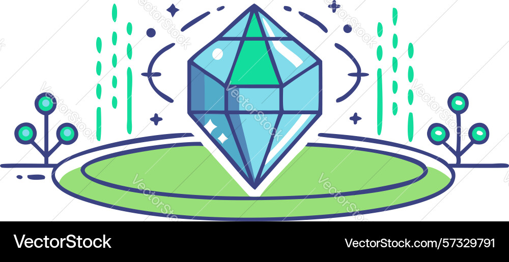 Glowing crystal on advanced digital platform Vector Image