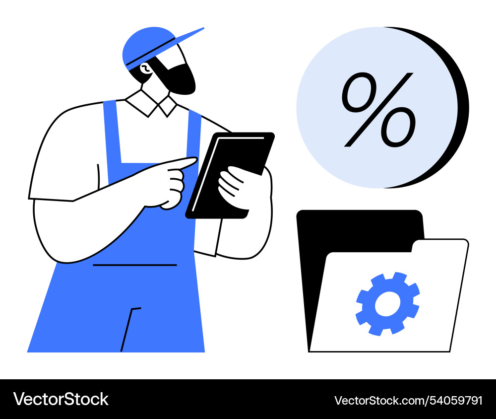 Maintenance worker with tablet analyzing data Vector Image