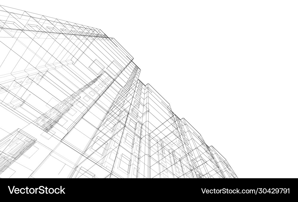Multi-Story Building Wireframe Model Vector Image