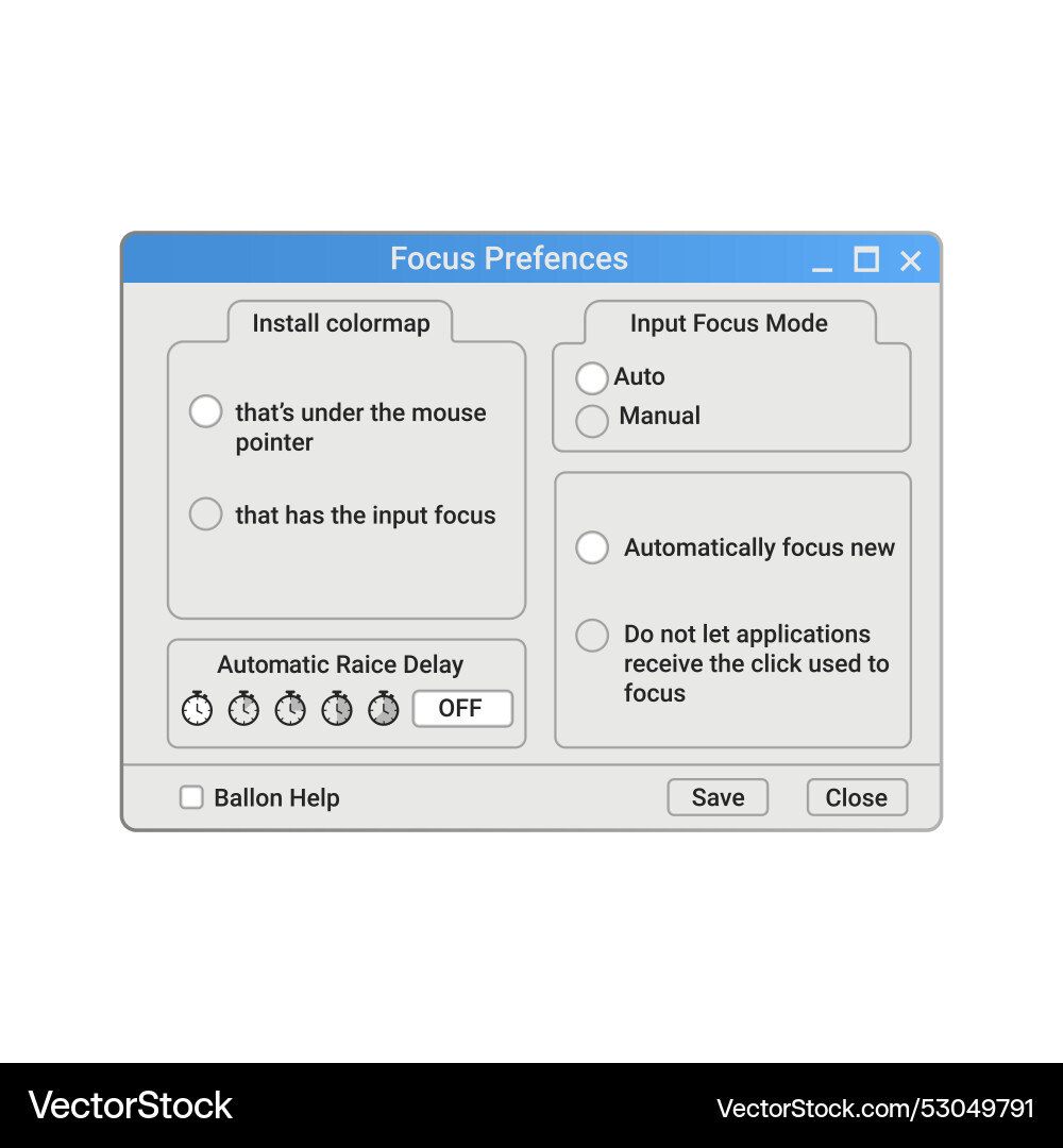 Old computer program with options in blue color vector image