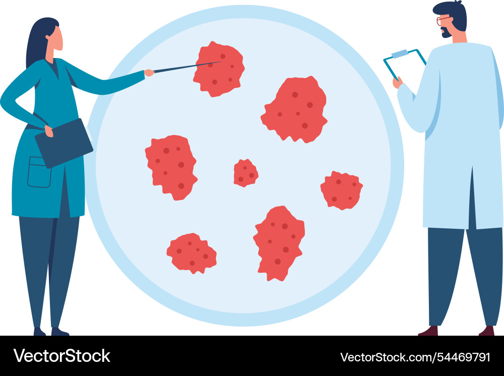 Scientists analyzing bacteria and viruses in a lab Scientists analyzing bacteria and viruses in a lab vector image