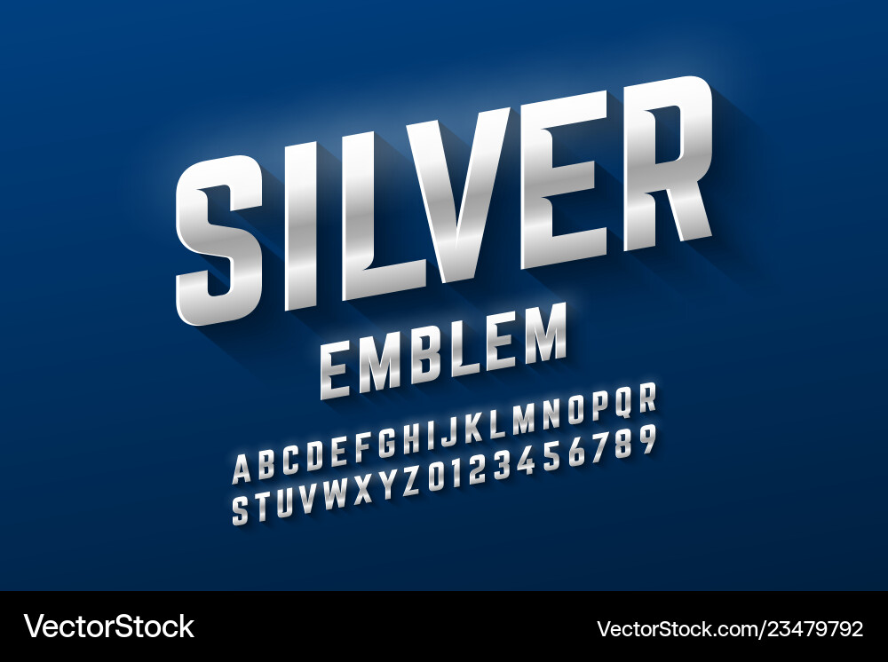 Silver Metallic Emblem Font Vector Image