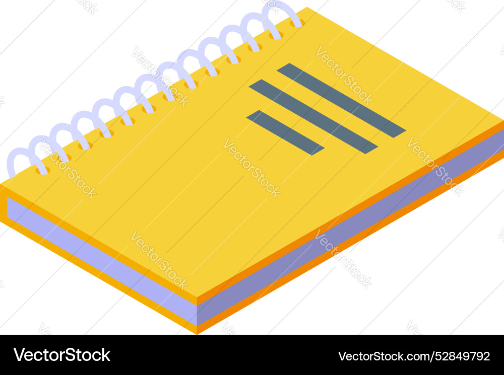 Yellow notepad with spiral binding isometric icon Yellow notepad with spiral binding isometric icon vector image