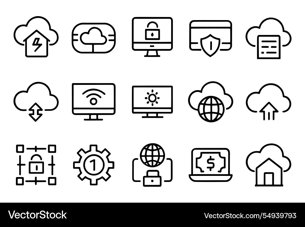 Cloud computing related editable stroke outline Cloud computing related editable stroke outline vector image