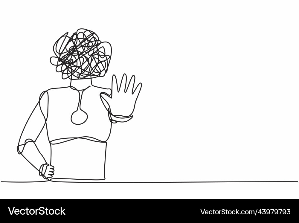 Continuous one line drawing robot with round Vector Image