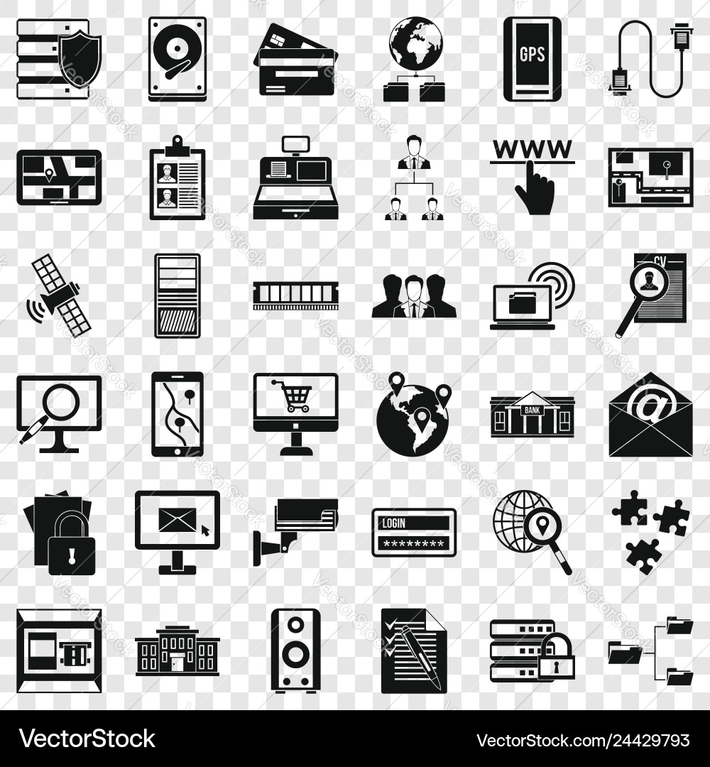 Database protection icons set simple style Database protection icons set simple style vector image