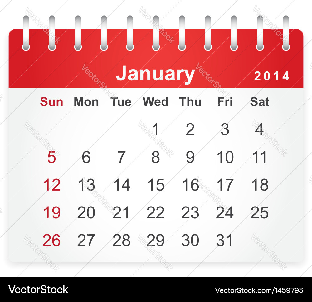 January 2014 Calendar Page – Royalty-Free Vector | VectorStock, image size:1000x968