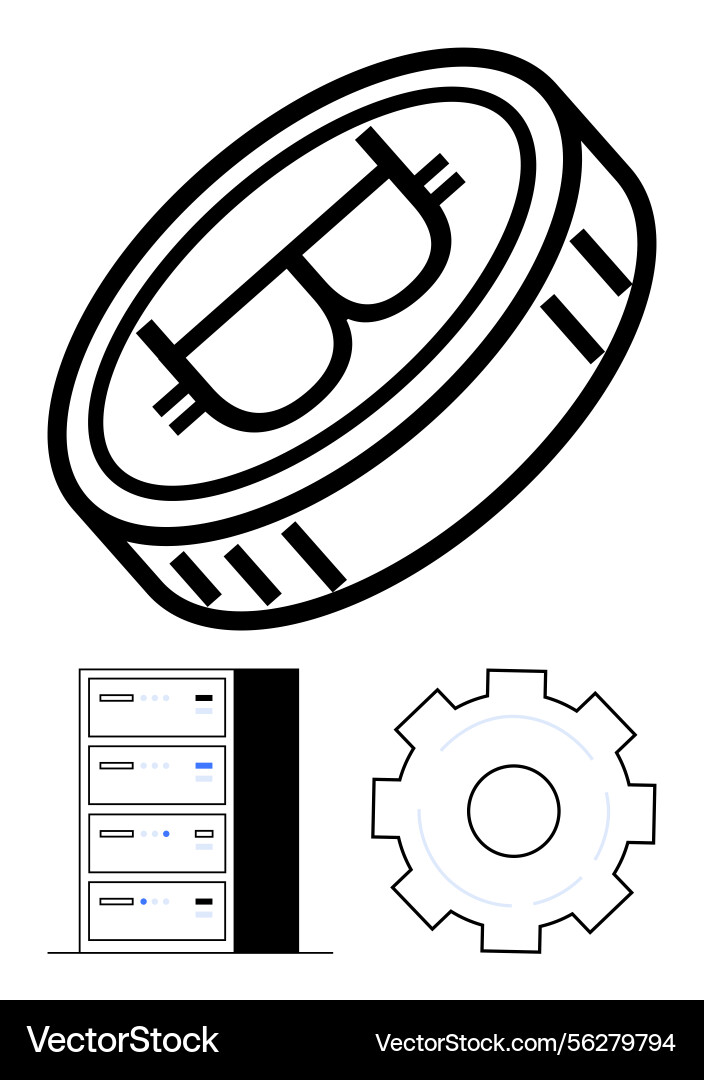 Blockchain concept with coin server stack Blockchain concept with coin server stack Vector Image