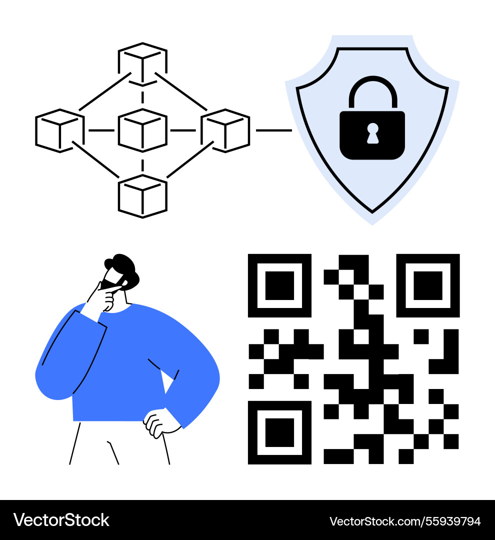 Blockchain network qr code and secured data Blockchain network qr code and secured data vector image