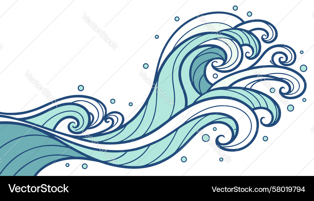 Dynamic Ocean Wave with Splashes Vector Image