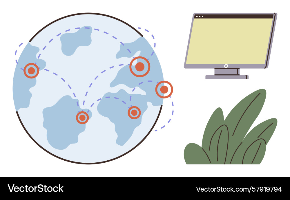 Global network connectivity with computer screen Global network connectivity with computer screen vector image