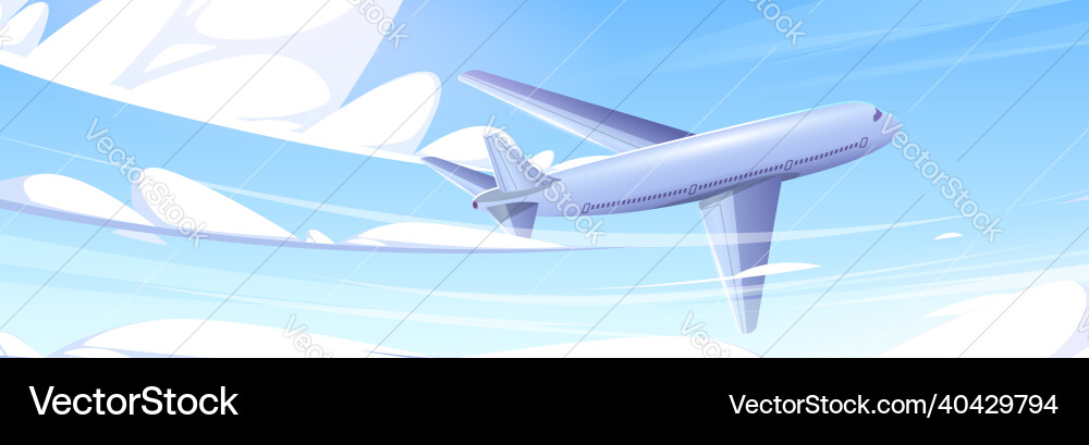 Plane fly in blue sky with clouds vector image