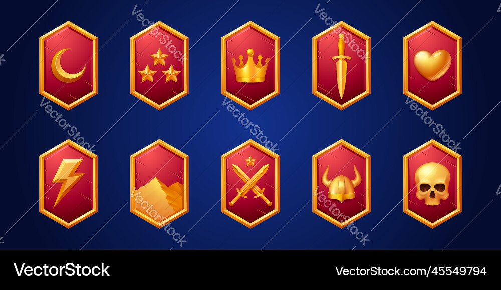 Set of fantasy game shields isolated on background Set of fantasy game shields isolated on background vector image